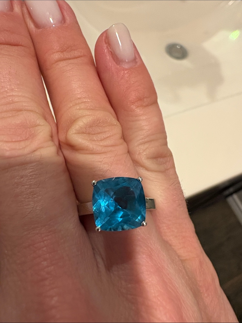 Blue Cushion-Cut Swiss topaz 14 k white gold Stone Ring - papered Women Jewelry